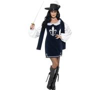 Smiffy's Women's Musketeer Costume Set – Navy/White/Black – Size S
