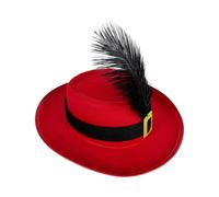 Musketeer Hat, Cosplay Hat with Sash and Feather, Stylist Accessories, Novelty Breathable Headpiece for Costume Parties Dress-Up School Plays Girls Boys, 31x27x8cm, Gold Red