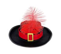 Musketeer Hat, Cosplay Hat with Sash and Feather, Stylist Accessories, Novelty Breathable Headpiece for Costume Parties Dress-Up School Plays Girls Boys, 31x27x8cm, Black Red