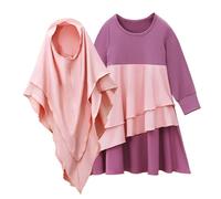 Muslim Baby Girls Abaya with Hijab Full Length Robe Burka Maxi Dress Toddler Clothing Outfit for (Purple-a, 3-4 Years)
