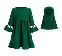 Muslim Baby Girls' Abaya with Hijab Full Length Robe Burka Maxi Toddler Little Kid Color Block Dresses Print Baby Girl Clothing EidRamadan Special Baby Blanket (Z04-Green, 6-18 Months)