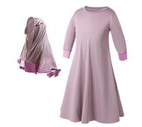 Muslim Baby Girls' Abaya with Hijab Full Length Robe Burka Maxi Toddler Little Kid Color Block Dresses Print Baby Girl Clothing EidRamadan Special Baby Blanket (Z01-Purple, 4-5 Years)