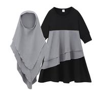 Muslim Baby Girls' Abaya with Hijab Full Length Robe Burka Maxi Toddler Little Kid Color Block Dresses Print Baby Girl Clothing EidRamadan Special Baby Blanket (Black, 2-3 Years)