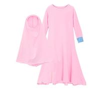 Muslim Baby Girls' Ramadan Abaya with Hijab Full Length Robe Burka Maxi Little Kid Toddler Baby Girl Dresses Girls 2t Clothes (Pink, 3-4 Years)