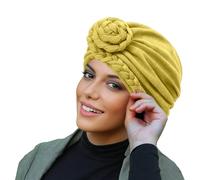 Muslim Bun Hijab Cap Fashion Side Braid Under Scarf Solid Headband Turban Hat Casual (Yellow, One Size)