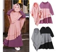 Muslim Clothes Baby Girls' Abaya with Hijab Full Length Robe Burka Maxi Islamic Clothing Kaftan Toddler Little Kid Color Block Dresses Baby Girl Clothing EidRamadan Special Baby Blanket Purple