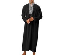 Muslim Clothing Men's Saudi Arabian Thobe Retro Colour Block Kaftan with Pockets Long Sleeve Malaysian Style Abaya Loose Fit Court Clothing Long Stand-Up Collar Casual Wear