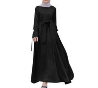 Muslim Clothing Women's Plain Satin Robe with Lantern Sleeves Long Sleeve Prayer Clothing Arabic Dress Turkish Robe Ramadan Eid Mubarak Kaftan African Robe Dubai Outfits, R Black, XL