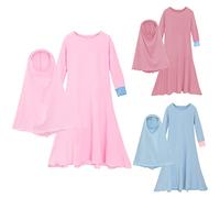 Muslim Dress for Girl Abaya Dubai Arabian Toddler Long Sleeve Khimar Modest Islamic Eid Ramadan Prayer Clothes Eid Dresses for Girls Prayer Clothes for Muslim Girls Kids (Hot Pink, 3-4 Years)