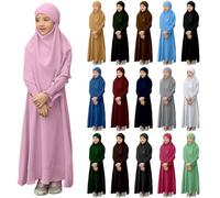 Muslim Dress for Girls Abaya with Hijab Toddler Islamic Prayer Clothes Kaftan Robe for Girls Maxi Dresses Ramadan Dress Eid Oufits Childrens Kaftans (1-Pink, 11-12 Years)