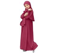 Muslim Dress for Girls Islamic Prayer Abaya Long Sleeve Cardigan Kaftan Robe Dresses Ramadan Dubai Outfits Girls Kaftan Eid Dresses Moroccan Thobe Kids (Red, 5-6 Years)