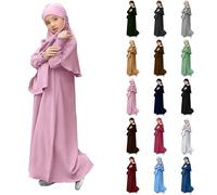 Muslim Dress for Girls Islamic Prayer Abaya Long Sleeve Cardigan Kaftan Robe Dresses Ramadan Dubai Outfits Girls Kaftan Eid Dresses Moroccan Thobe Kids (Pink, 9-10 Years)