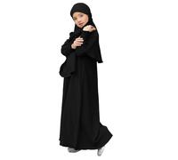 Muslim Dress for Girls Islamic Prayer Abaya Long Sleeve Cardigan Kaftan Robe Maxi Dresses with Hijab Ramadan Kids Outfits Dubai Kaftan Dresses for Toddler Girls (Black, 5-6 Years)