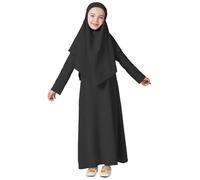 Muslim Dress for Girls Long Sleeve Prayer Dress Hijab for Kids Girls Abaya, black, 5-6 Years