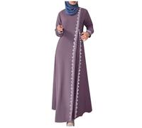 Muslim Dress for Women Lace Trimmed Long Sleeve Vest Style Spring Dresses Modest Islamic Robe Caftan Loose Fit Maxi Dress Dubai Outfits Purple