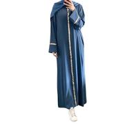 Muslim Dress for Women Prayer Robes Round Neck Muslim Long Puff Sleeve Abaya Burkas Turkish Kaftan Islamic Clothes Full-Length Eid Dresses for Women Hajj Umrah Mosque Blue