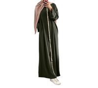 Muslim Dress for Women Prayer Robes Round Neck Muslim Long Puff Sleeve Abaya Burkas Turkish Kaftan Islamic Clothes Full-Length Eid Dresses for Women Hajj Umrah Mosque Green