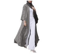 Muslim Dress for Women Striped Ethnic Open Front Cardigan Robe Muslim Kimono Abaya with Pockets Bohemian Style Cover Up