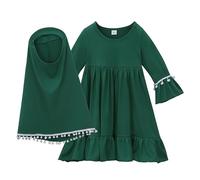 Muslim Dress with Hood Girls Abaya with Hijab Islamic Dresses Prayer Clothing for Children Abaya Kaftan Long Arabic Muslim Shahada Stage Performance Role Play Girls Dress, Green, 5 Years