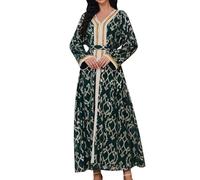 Muslim Dress Women Prayer Dress Prayer Robe Abaya Muslim Kaftan Dress Long Sleeve Floral Maxi Dresses Dubai Turkey Middle East Islam Caftan Robe Longue Ramadan Eid Party Dress Green