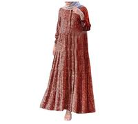 Muslim Dress Women's Islamic Ramadan Prayer Clothing Abaya Floral Print Chiffon Dress Summer Dress Long Robe Middle East Dubai Turkey Arab, Wine Red, M