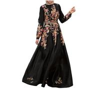 Muslim Dresses for Women Abayas Women Embroidered Dress Loose Kaftan Plus Size African Evening Dresses Ramadan One Piece Prayer Islamic Wear Black