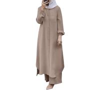 Muslim Dresses for Women Arab Two Piece Set Cuff Sleeve Button Long Sleeve Shirt Pants Suit Maxi Dresses Leisure Robe Casual Comfortable Breathable Spring Autumn Prayer Abaya