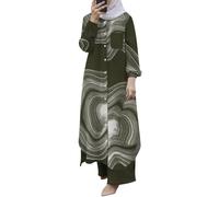 Muslim Dresses for Women Arab Two Piece Set Cuff Sleeve Button Long Sleeve Shirt Pants Suit Maxi Dresses Leisure Robe Casual Comfortable Breathable Spring Autumn Prayer Abaya