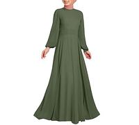 Muslim Dresses for Women Long Robe Elegant Abaya with Belt Loose Fit Long Sleeve Solid Color Prayer Dress Temperament Prayer Clothing for Eid Celebrations and Friday Gatherings Green