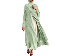 Muslim Dresses for Women Soft Chiffon Solid Colour Long Cardigan Loose Fit Open Front Cover up Elegant Abaya Style Kimono Flowing Layering Piece Casual Wrap