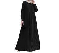 Muslim Dresses for Women Solid Cuff Sleeve Pleated Round Neck Long Sleeve Arab Maxi Dresses Graceful Elegant Robe Casual Comfortable Breathable Pleated Prayer Abaya