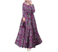 Muslim dresses for women sun printed robe elastic waist belt middle eastern long sleeve flowy maxi dubai modest evening ceremonial chiffon lightweight breathable attire dresses