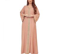 Muslim Dresses for Women V Neck Color Block Dot Print Flare Sleeve Long Sleeve Metallic Long Maxi Dresses Elegant Robe Casual Comfortable Breathable Sleepwear Prayer Abaya