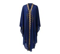 Muslim Dresses, Women Open Front Loose Fit Batwing Long Sleeve Abaya Dubai Kaftan Turkish Muslim Hijab Dress Cardigan Chiffon Hooded African Evening Dresses Hot Drilling Maxi Kimono Robe Blue