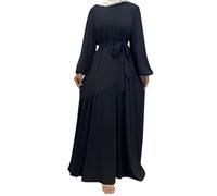 Muslim Dresses Women's Casual Kaftan Robe Dubai Abaya Solid Maxi Dress Loose Gown Elegant Clothing Casual Dressing Gown Saudi Arabian Shirts Ramadan Black