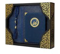 Muslim Gift Set Muslim Prayer Mat (Prayer Mat, Surah Book with Bag, Tesbih, Zikirmatik) Seccade Islam (Dark Blue)
