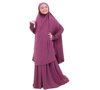 Muslim Girl Prayer Set, Abaya for Girls, Skirt and Khimar Scarf Two Pieces Outfit Toddler Long Sleeve Islamic Dress with Hijab Kids Kaftan Ramadan Robe Middle East Dubai Eid Clothes Mauve 18-24M