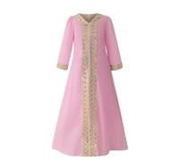 Muslim Girls Abaya Embroidery Long Sleeve Prayer Dress Middle Muslim Robe Ramadan Eid Kaftan for 4 8 Years 1st Birthday Outfit Girl (Pink-11, 4-5 Years)