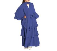 Muslim Girls Abayas Dress for Kids Long Sleeve Chiffon Islamic Kaftan Robe Open Front Cardigan Prayer Dress Girls Elegant Childrens Kaftans Thobe for Kids Eid Clothes (Blue, 13-14 Years)