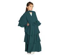 Muslim Girls Abayas Dress for Kids Long Sleeve Chiffon Islamic Kaftan Robe Open Front Cardigan Prayer Dress Girls Elegant Childrens Kaftans Thobe for Kids Eid Clothes (Green, 7-8 Years)