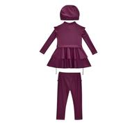 Muslim Girls Three Piece Swimsuit Full Coverage Swimwear with Hijab Long Sleeve Top and Trousers Lightweight Burkini Beachwear Sunsuit for Girls Age 6 Ideal for Pool and Holiday (Red, 10-11 Years)