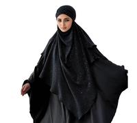 Muslim Headscarf Hijab Elegant Glitter Prayer Khimar One Piece Muslimah Turban Shawl Middle East Body Cover 2 Layers Abaya Jilbab Islamic Ladies Eid Prayer Wear Ramadan Gift