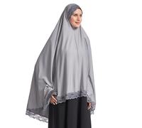 Muslim High Stretch Hijab Pure Color Half-body Cover Hijab with Lace for Praying, Grey, Medium