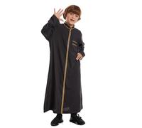Muslim Islamic Robe For Kids Boys - Arabic Thobe Muslim Thobe Long Sleeve Kaftan Crew Robe National Costume Teenage Boys Long Sleeve Embroidered Robe Set Arab Children'S Wear Robe (Black 13-14 Years)