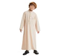 Muslim Islamic Robe for Kids Boys Moroccan Embroidery Loose Thobe Arabic National Costume Jubba Eid Pakistani Dresses Modest Wear Beige