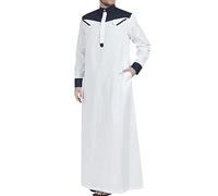 Muslim Kaftan Men's Abaya Muslim Kaftan Robe Crew Stand-Up Collar Arabic Prayer Eid Clothing Islamic Clothing from the Middle East Prayer Clothing with Pockets, navy, M