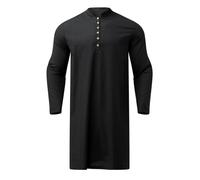 Muslim Kaftan Thobe Long Gown Sleeve Arab Big and Tall Ethnic Button Up Winter Comfortable Breathable with Pockets Robe for Men Arabic