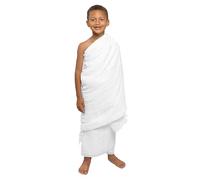 Muslim Men's Ihram/Ahram Hajj Towelling Set Arab Islam Prayer Worship Pilgrimage Scarf Umrah Towel Clothing Ramadan Essentials White Robes (Boys Ihram Robes)