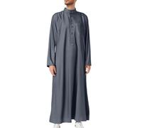 Muslim Men'S Robe - Arab Men'S Solid Color Stand Collar Robe Pocket Men'S Robe (Grey 56)