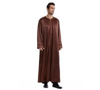 Muslim Men'S Robe - Men'S Casual Muslim Arab Middle Satin Embroidered Robe With Mid Sleeve (Coffee L)
